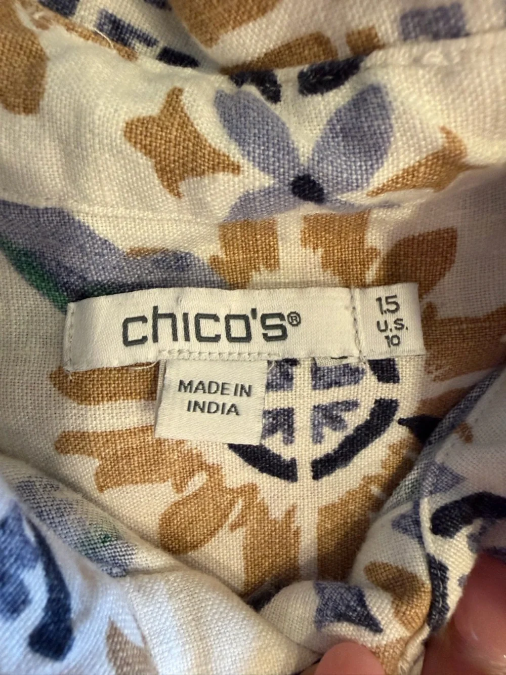 Chico’s Linen Floral Popover Shirt Dress Size 10 US Resort Wear Coastal Beach - Picture 8 of 9